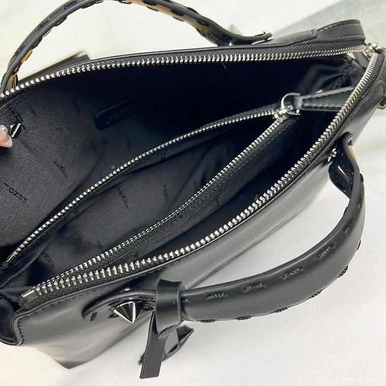 Cheap HOT ROMA Leather By Calf Way The Medium In Boston Black Bag Logo Fendi 0714